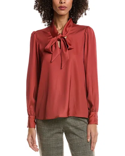 T Tahari Bow Neck Tie Blouse In Brown