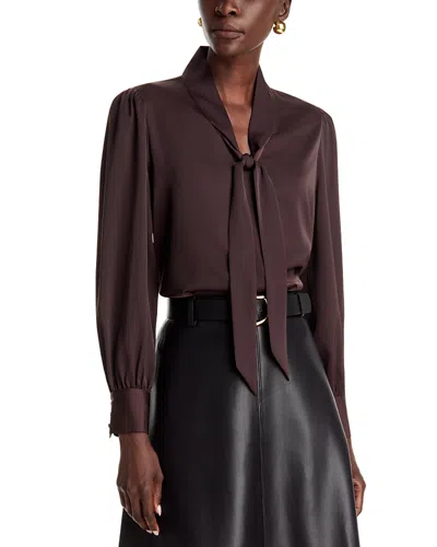 T Tahari Bow Neck Tie Blouse In Brown