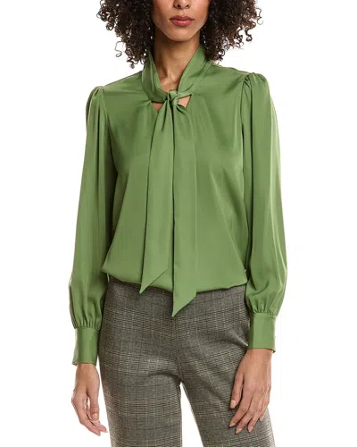 T Tahari Bow Neck Tie Blouse In Green