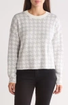 T Tahari Boxy Crewneck Sweater In Ivory/grey Houndstooth