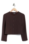 T Tahari Bracelet Sleeve Crop Blazer In Brown