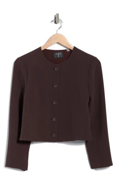 T Tahari Bracelet Sleeve Crop Blazer In Brown
