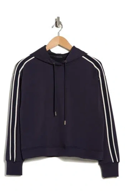 T Tahari Braid Trim Scuba Knit Hoodie In Blue