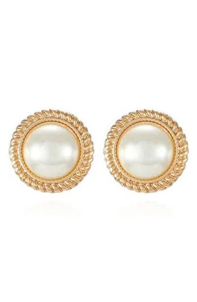 T Tahari Braided Faux Pearl Clip-on Button Earrings In Gold