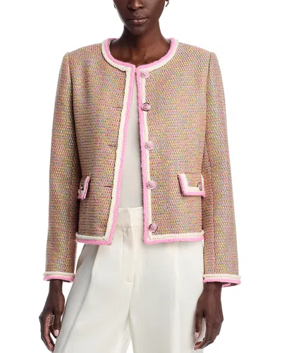 T Tahari Braided Trim Crewneck Button Down Jacket In Multi