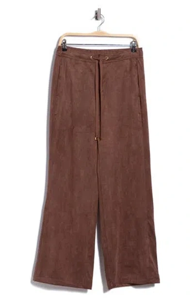 T Tahari Brushed Twill Wide Leg Pants In Brown