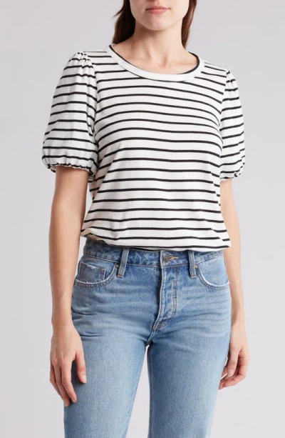 T Tahari Bubble Sleeve T-shirt In Ivory/ Indigo Stripe