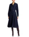 T Tahari Button Down Belted Denim Midi Dress In Multi