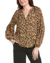 T Tahari Split V Neck Leopard Print Button Down Blouse In Animal Print