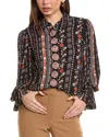 T Tahari Split Neck Blouse In Black
