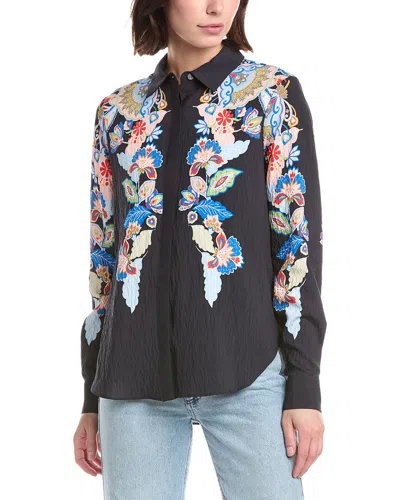 T Tahari Button Down Blouse In Black