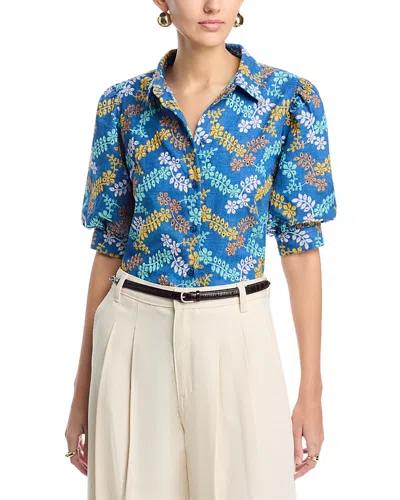 T Tahari Button Down Blouse In Blue