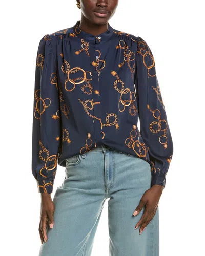 T Tahari Button Down Blouse In Blue
