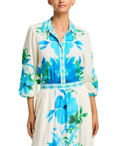 T Tahari Button Down Blouse In Blue