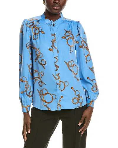 T Tahari Button Down Blouse In Blue