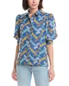 T Tahari Button Down Blouse In Blue