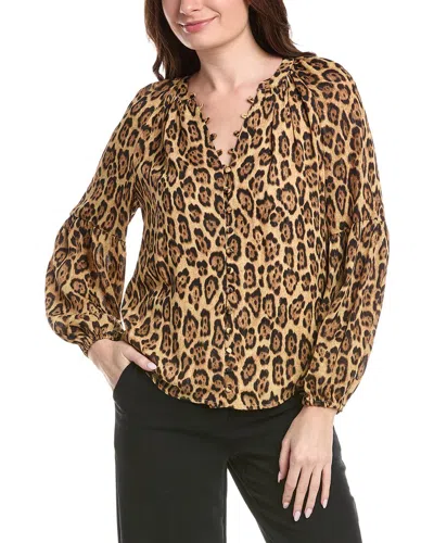 T Tahari Button Down Blouse In Brown