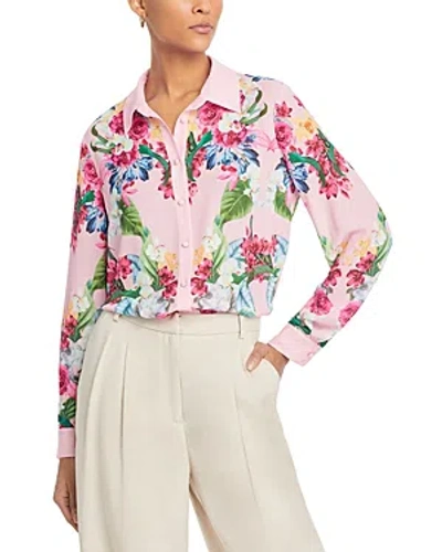 T Tahari Button Down Blouse In Placed Rose
