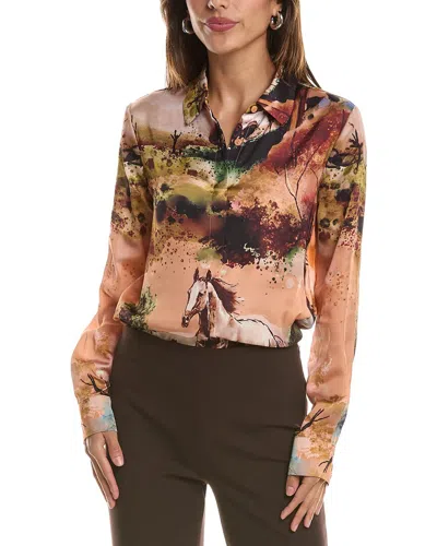 T Tahari Button Down Blouse In Brown