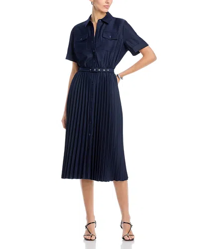 T Tahari Button Down Midi Dress In Blue