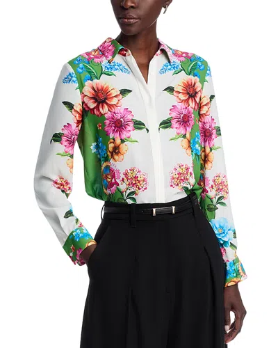 T Tahari Button Down Printed Blouse In Multi