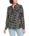 T Tahari Button Down Printed Blouse In Black