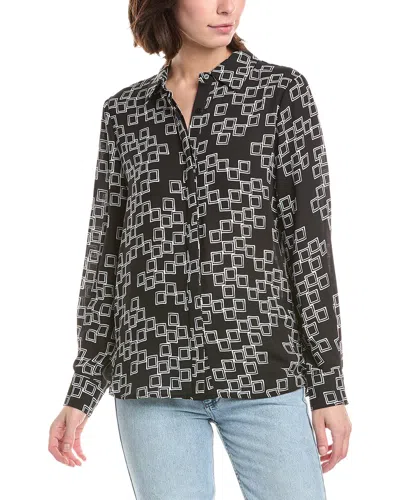 T Tahari Button Down Printed Blouse In Black