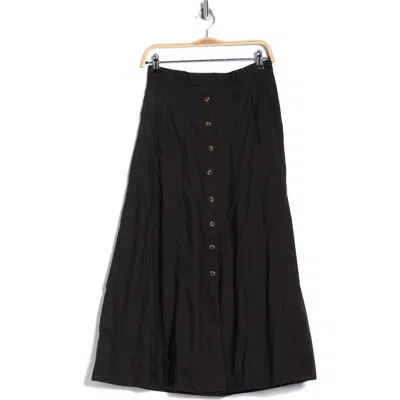 T Tahari Button Front Cotton Midi Skirt In Black