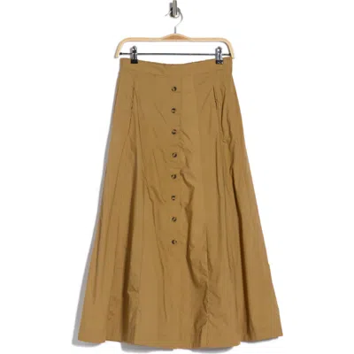 T Tahari Button Front Cotton Midi Skirt In Brown