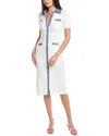 T Tahari Button Front Midi Dress In White