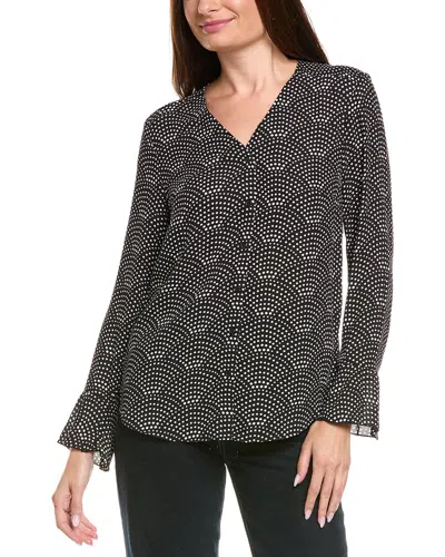 T Tahari Button Front V-neck Blouse In Black