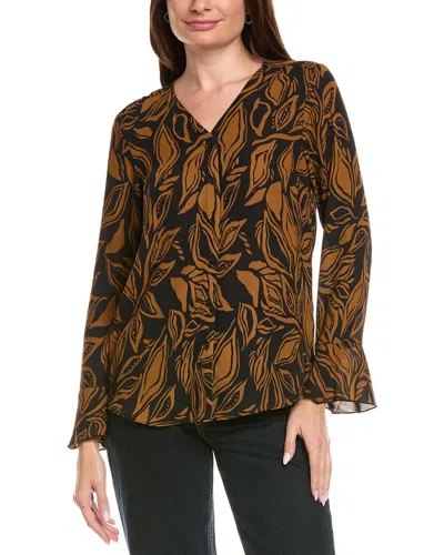 T Tahari Button Front V-neck Blouse In Black