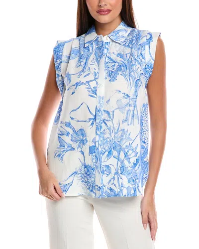 T Tahari Button Linen-blend Blouse In White