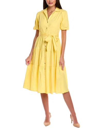 T Tahari Button Midi Dress In Yellow