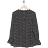 T Tahari Long Sleeve Button-up Top In Black Ivory Dot Print