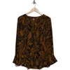 T Tahari Button-up Shirt In Black/brown Jungle Leaf Print