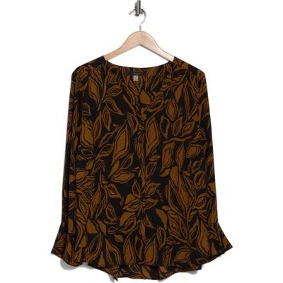 T Tahari Button-up Shirt In Black/brown Jungle Leaf Print