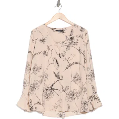 T Tahari Button-up Shirt In Champagne Etched Floral Print