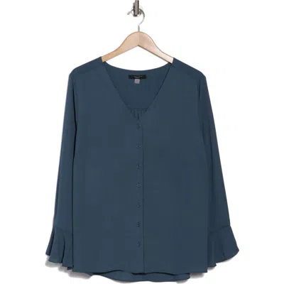 T Tahari Button-up Shirt In Deep Slate Blue