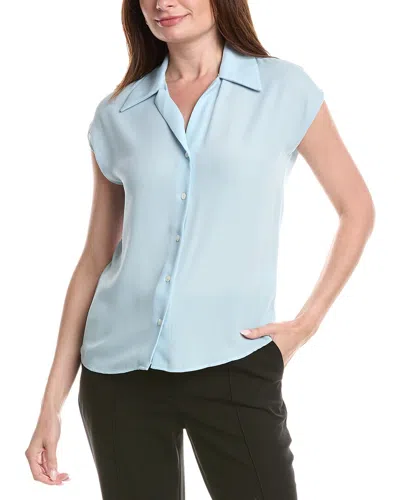 T Tahari Camp Collar Blouse In Blue