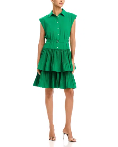 T Tahari Cap Sleeve Button Down Tiered Dress In Green
