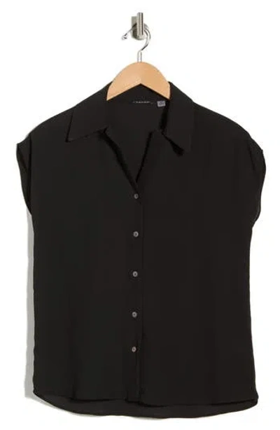 T Tahari Cap Sleeve Button-up Shirt In Black