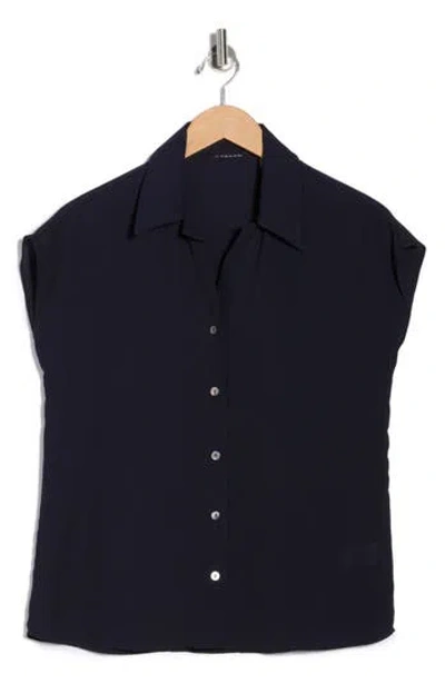 T Tahari Cap Sleeve Button-up Shirt In Blue