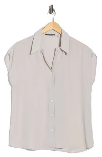 T Tahari Cap Sleeve Button-up Shirt In Gray
