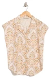 T Tahari Cap Sleeve Linen Blend Button-up Shirt