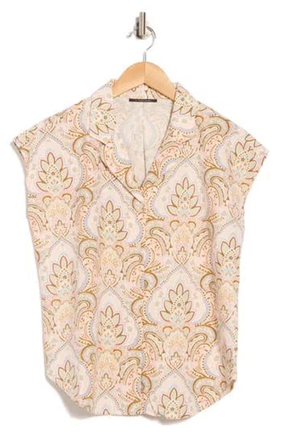 T Tahari Cap Sleeve Linen Blend Button-up Shirt