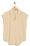T Tahari Cap Sleeve Linen Blend Button-up Shirt