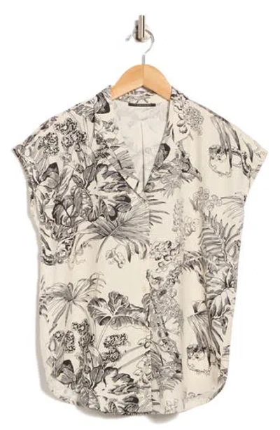 T Tahari Cap Sleeve Linen Blend Button-up Shirt