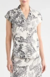 T Tahari Cap Sleeve Linen Blend Button-up Shirt In Gray