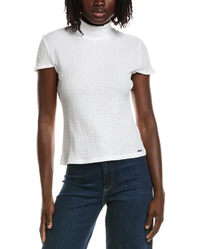 T Tahari Cap Sleeve Mock Neck Top In White